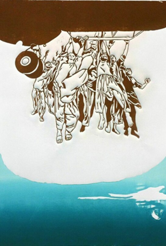 Laurie Lee-Georgescu, Welcome the Abyss, woodcut, 18"x24"