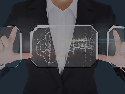 An individual seamlessly navigating cutting-edge technology in a futuristic setting