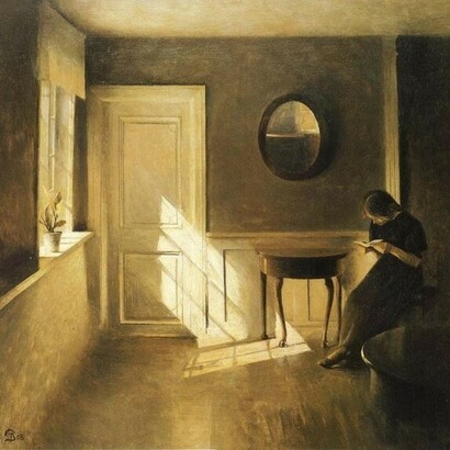 Peter Ilsted Dinamarquês, Girl reading a letter in an interior