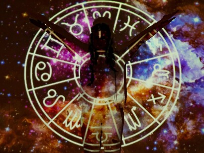 A person standing before a glowing zodiac projection, representing the appeal of astrology as a substitute for scientific evidence