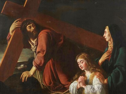 Felipe Diricksen Il Cristo portacroce contemplato da Maria e l'anima cristiana, olio su tela, tra il 1630 e il 1650, Museo del Prado, Madrid, Spagna