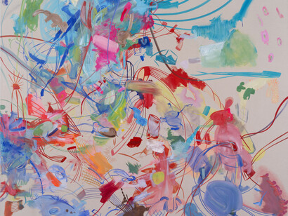 Sue Williams, Space Pillow, 2014, Oil on canvas, 48 x 58 inches; 121.9 x 147.3 cm