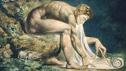 William Blake, Newton, c. 1804-1805. Impresión monotipo con pluma, tinta y acuarela. Tate Britain, Londres