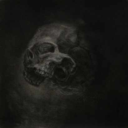 Dror Ben Ami, Untitled (Skull III), 2015, Charcoal on paper, 50 x 50 cm