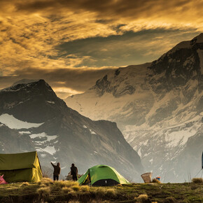 Star Trails over Machapuchare,( the Sacred Mountain in the Himalayas, Nepal) 