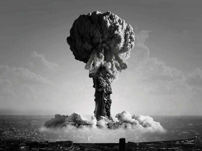A nuclear explosion in the sea as part of military testing