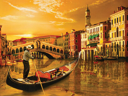 Venecia. Un gondolero ante el puente de Rialto