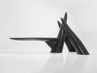 Wendell Castle, Suspended Disbelief, 2015. Stained ash and oil finish. Photography by Benjamin Baccarani. Courtesy of the artist and Carpenters Workshop Gallery