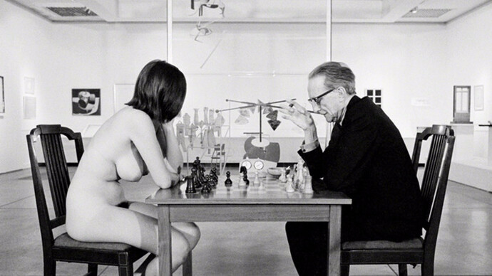 Julian Wasser "Marcel Duchamp playing Chess with Nude Eve Babitz" 1963 silver gelatin print