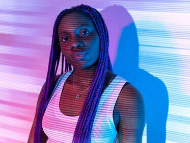 An abstract portrait of a woman in vaporwave style, featuring a fusion of pop culture, Japanese traditions, and cyberpunk visuals, with underlying themes of mimicry, imitation, and surrealism