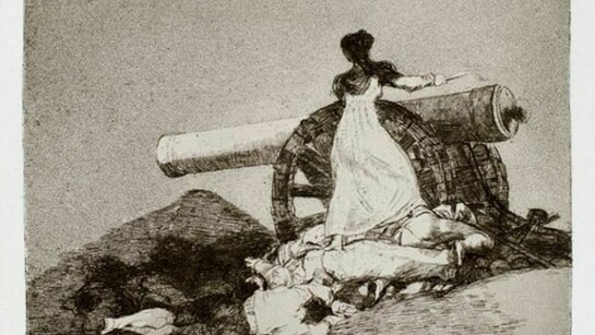 Francisco Goya. Que valor! (What Courage!) from The Disasters of War, ca. 1811–12 (1st edition, printed 1863). Etching, aquatint, drypoint, burin, and burnisher, 6 1/8x 8 1/4 in. Pomona College Museum of Art, Gift of Mr. Norton Simon, P74.71