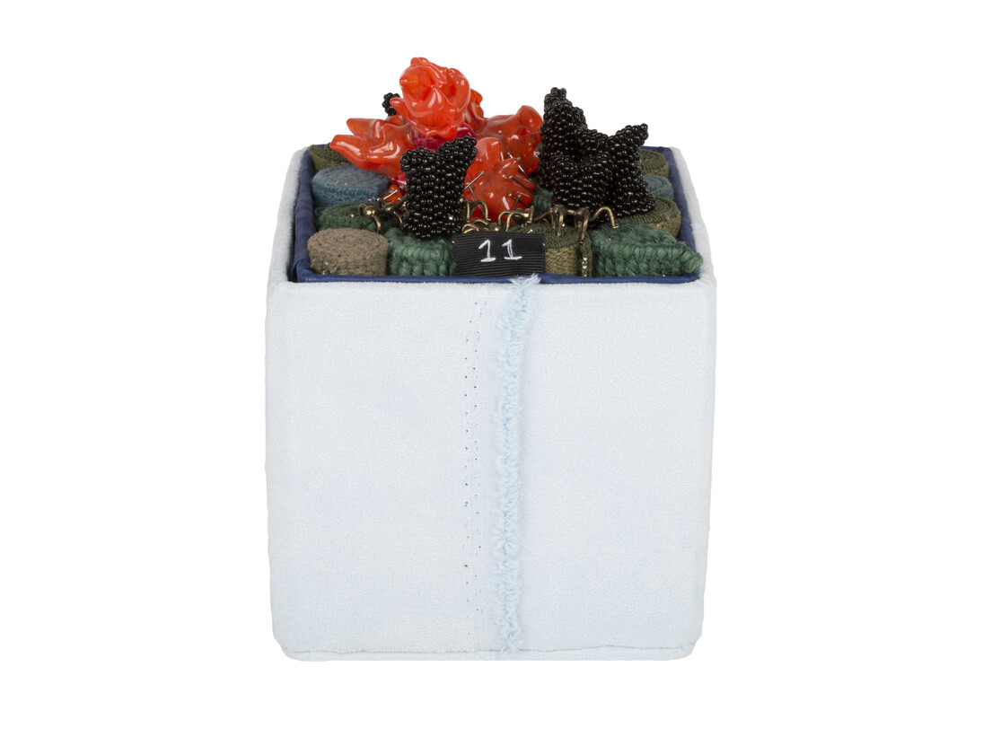 Steven and William Ladd, Fire Ants 11, 2014, Archival board, fiber, glass, beads, metal, Open: 4 3/4 × 4 3/4 × 6 inches. Collection of Steven and William Ladd, New York