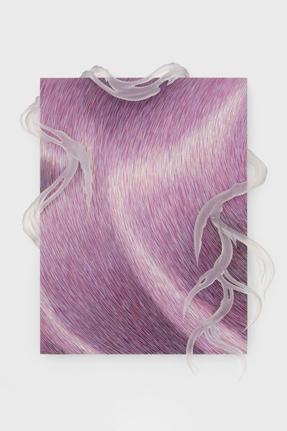 Anastasia Komar, Xylem, 2023. Acrylic and glass polymer on board, 28 x 22 x 4½ in (71.1 x 55.9 x 11.4 cm). Courtesy of Shulamit Nazarian LA