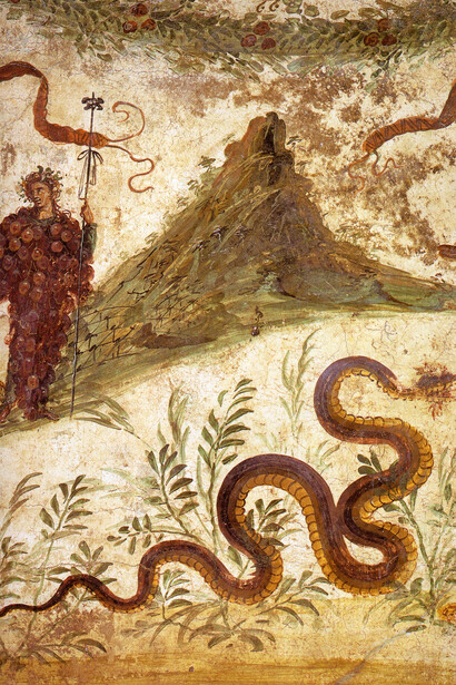 Pompei, Casa del Centenario, fresco antiguo con una imagen del Vesubio 