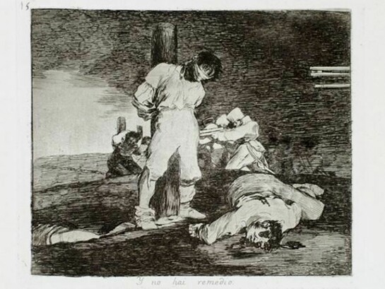 Francisco Goya. Y no hai remedio (And There Is No Remedy) from The Disasters of War, ca. 1811-12 (1st edition, printed 1863). Etching, drypoint, burin, and lavis, 5 11/16 x 6 1/2 in. Pomona College Museum of Art, Gift of Mr. Norton Simon, P74.67