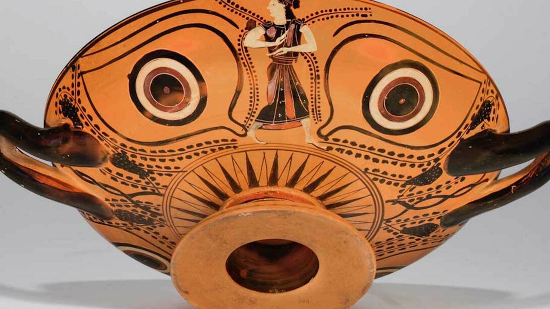 Attributed to the Group of Walters 48.42 (Attic, Greek), Attic Black-Figure Eye Cup, c. 510 B.C.E., Terracotta, 4 1/8 x 14 1/2 x 11 1/2 inches. Collection of Middlebury College Museum of Art. Purchase with funds provided by the Christian A. Johnson Memorial Art Acquisition Fund and the Memorial Art Fund, 2012.001
