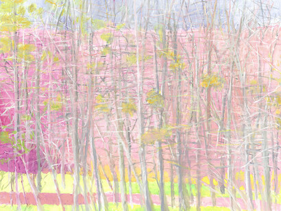 Wolf Kahn, Tangly Woods in Pink & Green, 2007, Oil on canvas, 68 x 84 inches, 172.7 x 213.4 cm. Signed: "W Kahn" (lower right)  