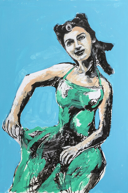 Dario Fo,
Alla fine del dimagrimento,
2014,
Tecnica mista su tavola, 36 x 50 cm
(42 x 56,5 cm con cornice),
Archivio Franca Rame e Dario Fo