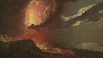 Joseph Wright of Derby, El Vesubio en erupción con las islas del golfo de Nápoles, 1776-1780 circa. Cortesía de la Gallerie d’Italia