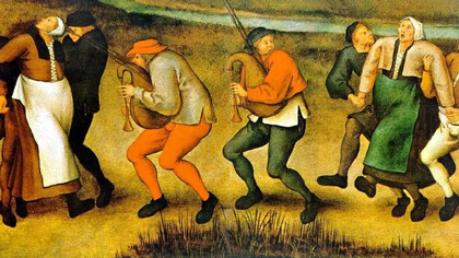La peste dansante de 1518. Cet été là, une épidémie saisit une partie de la population qui se mit à danser frénétiquement durant des jours, sans s'arrêter © Brueghel le Jeune