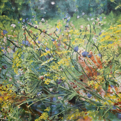 Julia Schwadron Marianelli, Weed Impunity, 2021, acrylic ink on canvas bundle dyed with plants, 38x42 inches. Courtesy of the artist and Melhop Gallery °7077