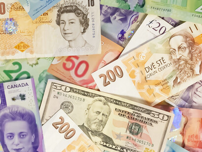 Various currencies of the world, including the US, UK, Canada and more