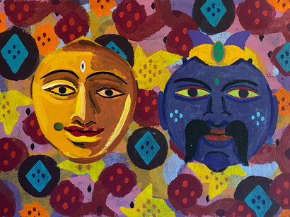 Danny Williams, Bombay Central (detail), 2023. Acrylic and gouache on paper, 31 1/4 x 39 in. Courtesy of Barry Whistler Gallery