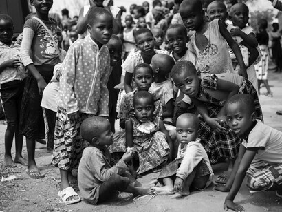 A group of child labourers not relishing going to their forced work