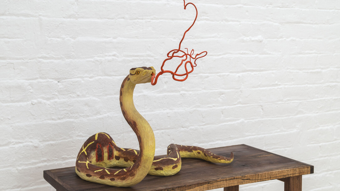 Santiago Cal, Things to Come, 2014, Basswood, walnut, paint, 47” x 29” x 30” (with base) (detail)