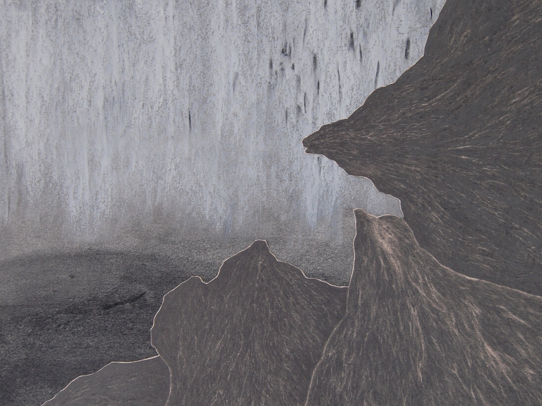 Robyn O’Neil, White Rain, 2014, Graphite and oil pastel/paper, 15 3/8 x 11 in. Courtesy: Susan Inglett Gallery, NYC.