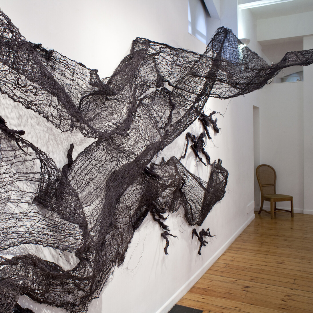 Nnenna Okore, When the Heavens Meet the Earth, 2011, Burlap, handmade paper, acrylic and dye, 274 x 457 x 183 cm, photo Jonathan Greet, courtesy the artist and October Gallery