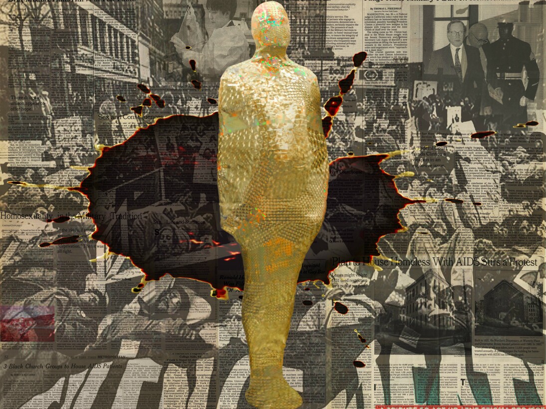 Revolution in the Age of AIDS 2015, archival c-prints and thread, 48 x 60 inches, copyright Hunter Reynolds, courtesy PPOW Gallery.