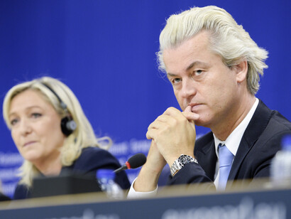 Marine Le Pen e Geert Wilders: um dueto que, 
seguindo o exemplo de Trump, promete minutos de glória nos telejornais no caso de alcançar o poder