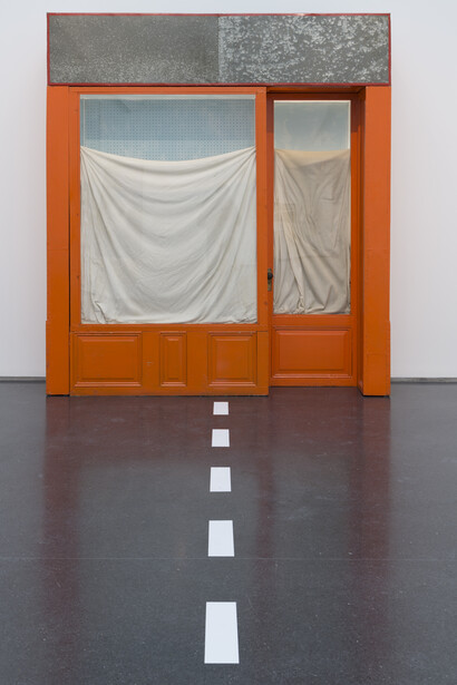 Installation view, The Street, the Store, and the Silver Screen: Pop Art from the MCA Collection, MCA Chicago, December 19, 2015-March 27, 2016. Work shown: Christo, Orange Store Front, 1964-65. Collection Museum of Contemporary Art Chicago, Gift of Natalie and Irving Forman. Photo: Nathan Keay, © MCA Chicago.