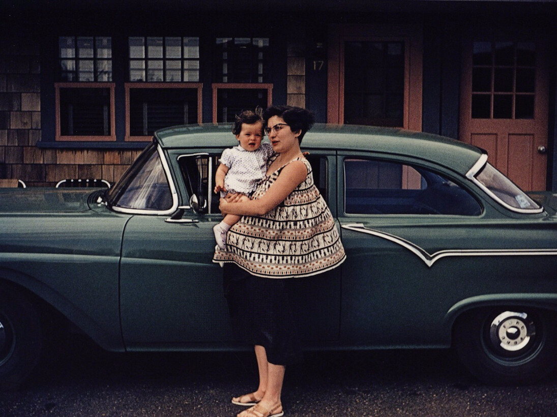 Guy Stricherz, Americans in Kodachrome 1945-65, Mother with Green Ford, Pocasset, Massachusetts. Photographer: Walter Dufresne, Jr., 1957. Courtesy of Rosegallery
