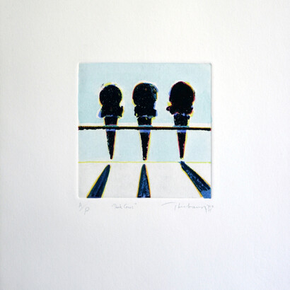 Wayne Thiebaud, Dark Cones, 1964 1985, watercolour over etching