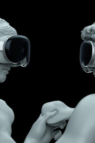 A couple of statues wearing virtual glasses