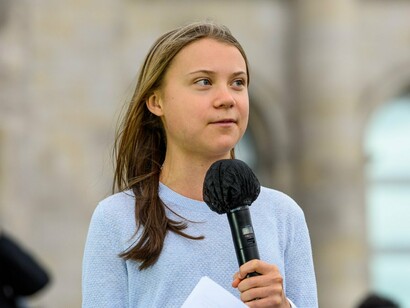 Greta Thunberg, climate activist, speaks at the climate strike in front of the Reichstag in Berlin, Germany
