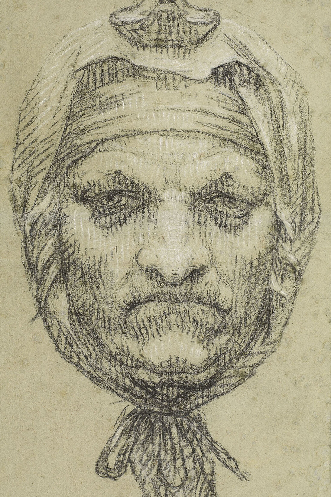 Pierre-Paul Prud’hon, Old Age, black and white chalk on blue paper, © cliché Bernardot- Musée Baron Martin-France