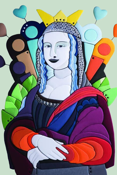 Stefano Bressani, Giokonda, 2019,
sculture vestite-scultura e stoffe di abbigliamento, cm 135x115x15