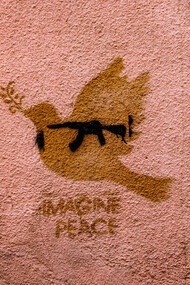 Stop war-Imagine peace, drawing on the wall in Tbilisi, Georgia