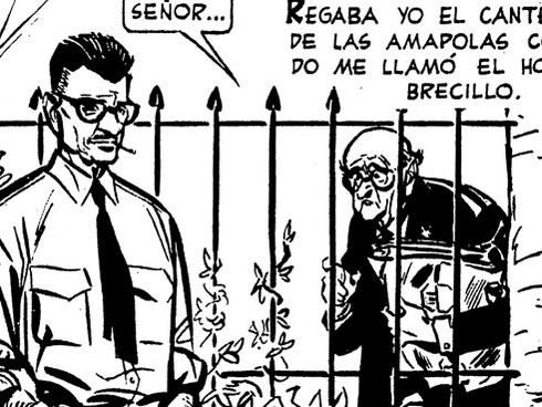Cuadro de Sherlock Time, Episodio 2: El ídolo, Guion de Héctor Germán Oesterheld, Dibujos de Alberto Breccia (1976)