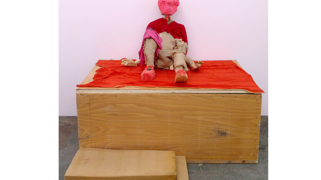 "Red Man" 2006. Wood, fabric and mixed media, 32 x 63 x 49 in. (installation view). Courtesy the artist and Thomas Erben Gallery, New York.