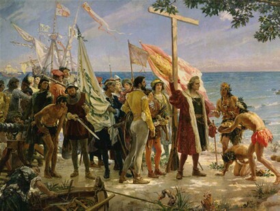 Los conquistadores españoles sometiendo a los indígenas americanos