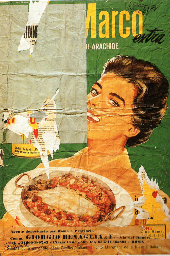 Mimmo Rotella, Arachidina, 1963, decollage on canvas, 138 x 95.3cm, c.o. Robilant+Voena