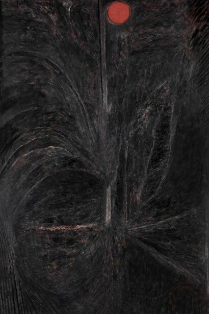 Sam Windett, X-ray (black), 2014, oil, marble dust, sand and charcoal on cotton duck, 149 x 121 cm