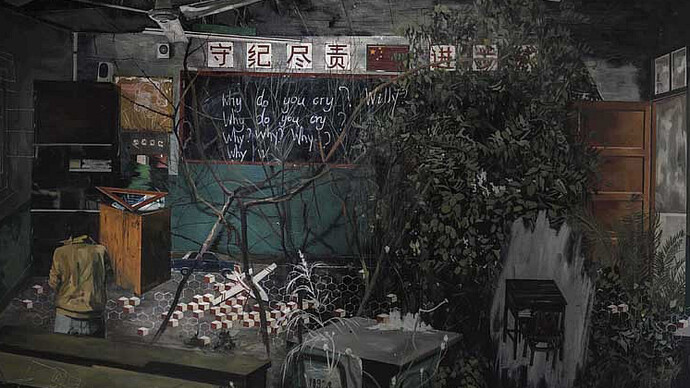 Ma Wenting, Willy, Why Do You Cry?, 2012
Oil on canvas, 57 7/8 x 78 3/4 inches (147 x 200 cm)