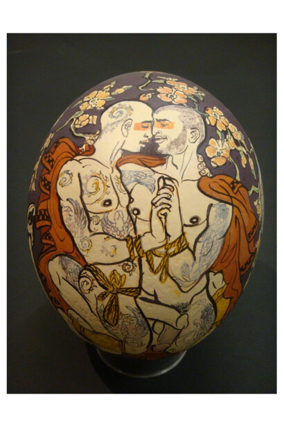 Yannis Nomikos, Untitled, acrylic on ostrich egg, founder's gift. Courtesy of Leslie Lohman Museum