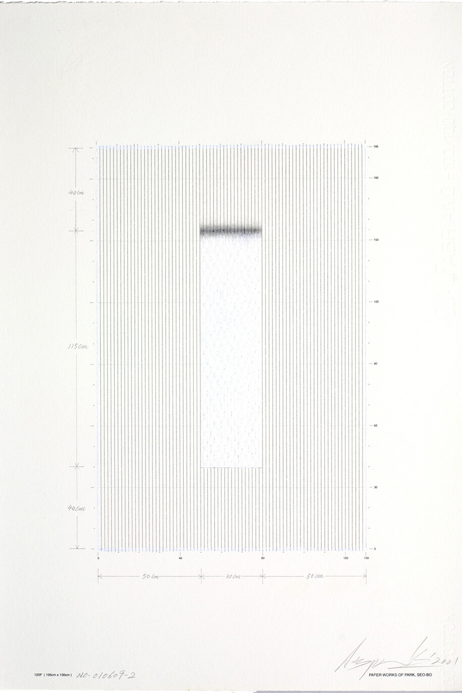 Park Seo-Bo, Ecriture No. 010609-2, 2001, Crayon lithographique, liquide correcteur, crayon, 60,2 cm x 35,6 cm / 23 3/5 x 13 3/4 inches, Courtesy Galerie Perrotin