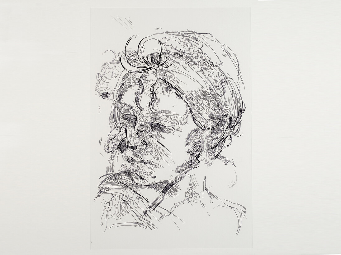 Glenn Brown, Drawing 45 (after Reni), 2014, ink on polypropylene, 45 x 30 cm, Courtesy de l’artiste et de la Galerie Max Hetzler, Berlin | Paris
